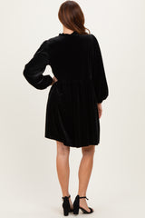 Black Velvet Button Up V-Neck Dress