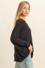 Black Relaxed Fit Dolman Long Sleeve Top