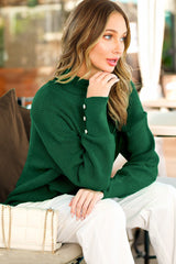 Forest Green Button Accent Turtleneck Sweater