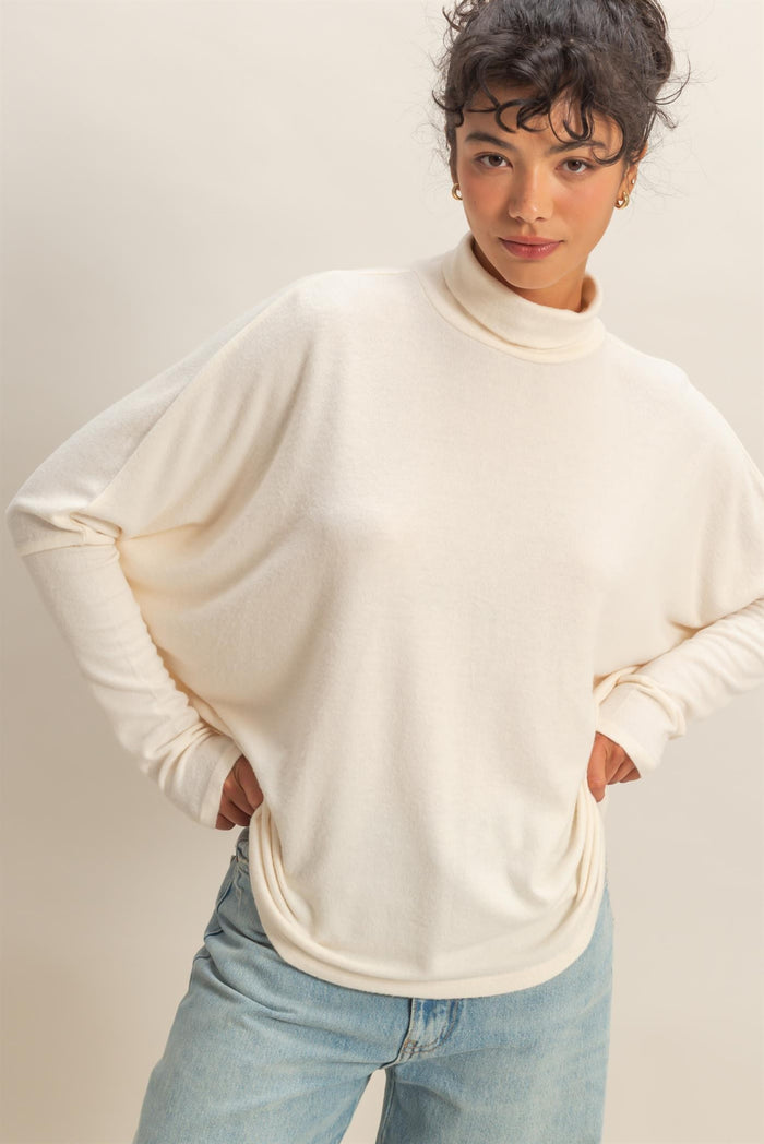 Cream Draped Oversized Turtleneck Dolman Sleeve Maternity Top