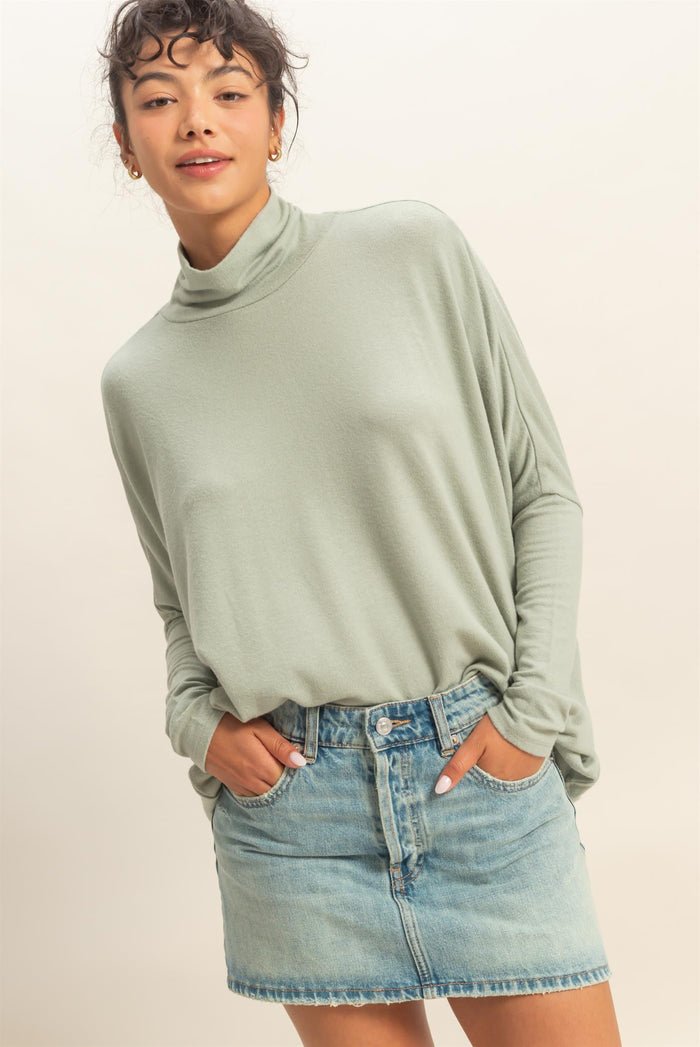Sage Draped Oversized Turtleneck Dolman Sleeve Maternity Top