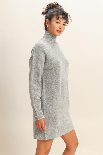 Heather Grey High Neck Sweater Mini Dress