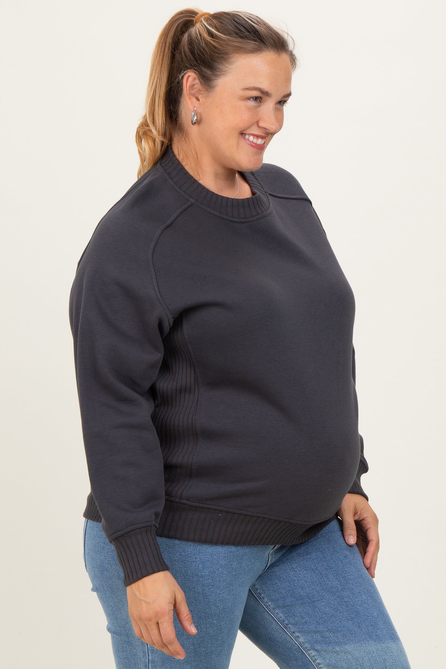 Charcoal Pullover Terry Maternity Plus Crewneck