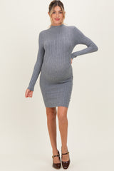 Heather Grey Cable Knit Mock Neck Maternity Mini Dress
