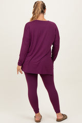 Plum Brushed Knit Oversized Top and Legging Maternity Plus Set