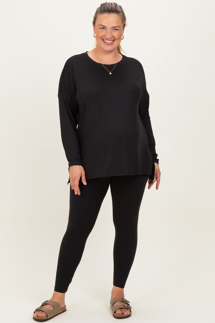 Black Brushed Knit Oversized Top and Legging Maternity Plus Set