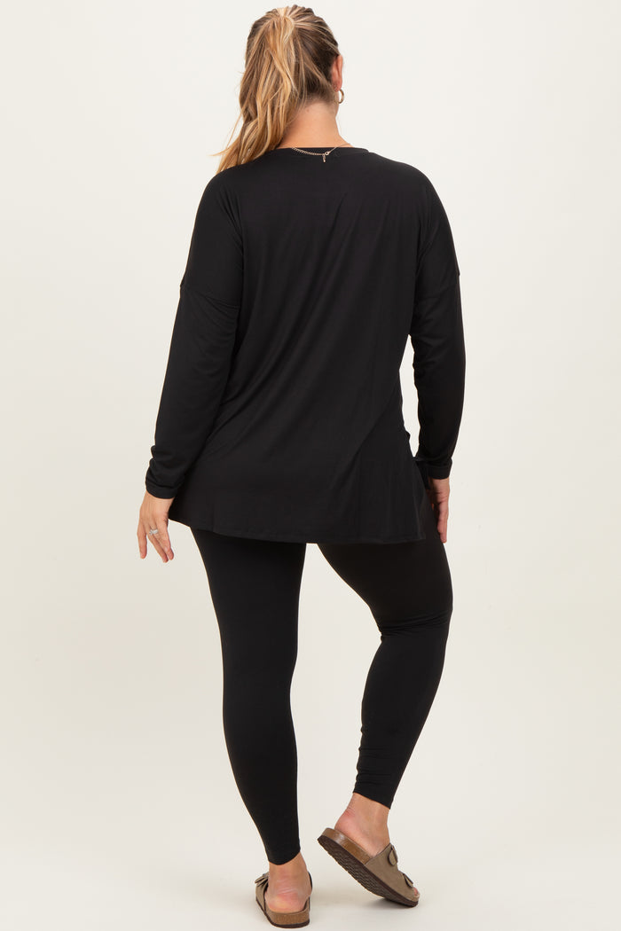 Black Brushed Knit Oversized Top and Legging Maternity Plus Set