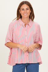 Red Striped Button Up Dolman Top
