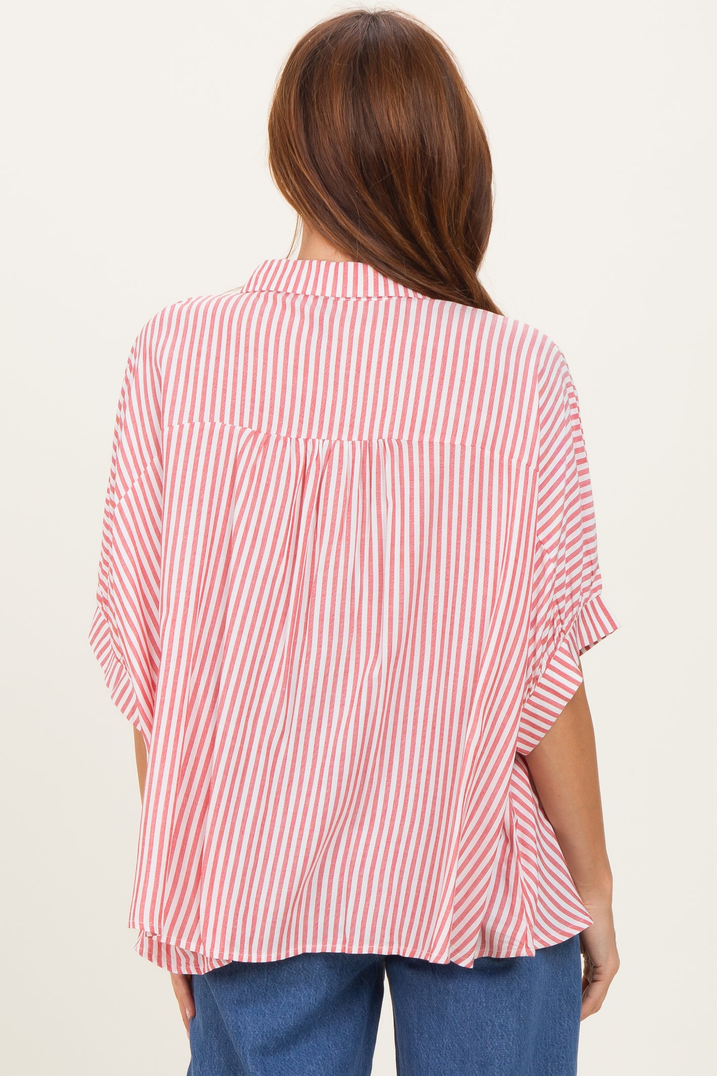 Red Striped Button Up Dolman Top