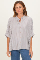 Brown Striped Button Up Dolman Maternity Top