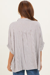 Brown Striped Button Up Dolman Top