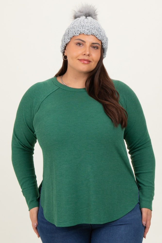 Green Baby Waffle Knit Long Sleeve Maternity Plus Top