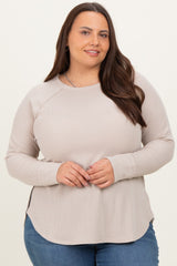 Cream Baby Waffle Knit Long Sleeve Plus Top