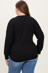 Black Textured Ribbed Long Sleeve Maternity Plus Top