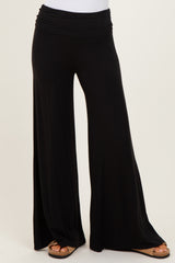 Black Fold Over Waist Wide Leg Lounge Pants