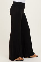 Black Fold Over Waist Wide Leg Lounge Pants