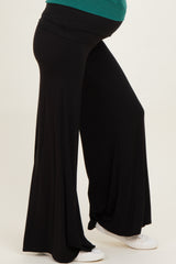 Black Fold Over Waist Maternity Wide Leg Lounge Pants