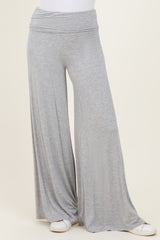 Heather Grey Fold Over Waist Wide Leg Lounge Pants