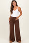 Brown Fold Over Waist Maternity Wide Leg Lounge Pants