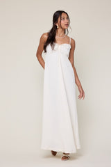 White Waffle Knit Sweetheart Neckline Sleeveless Maternity Maxi Dress
