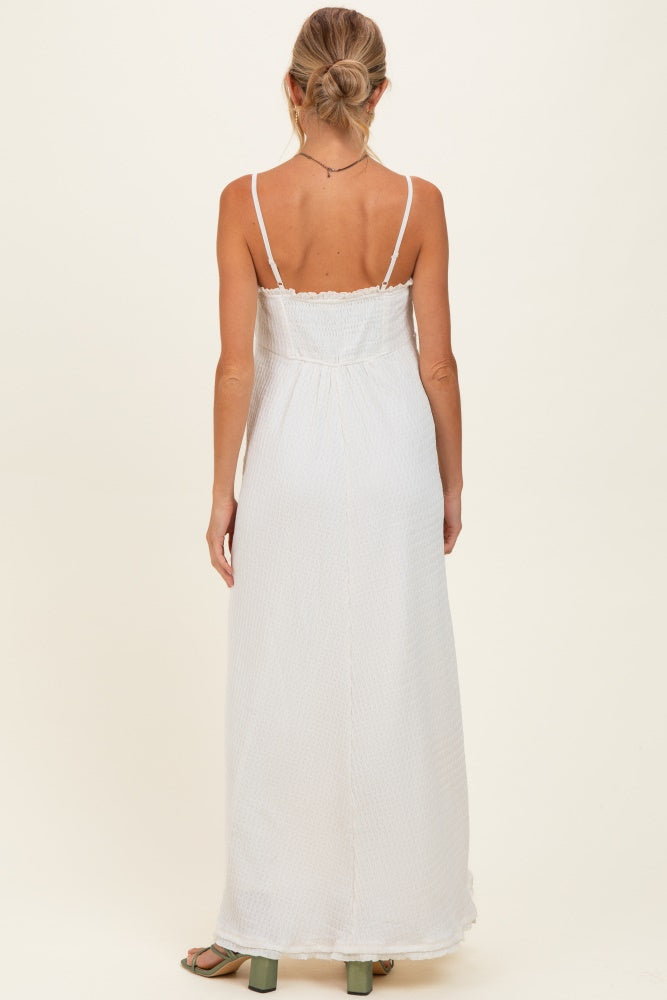 White Waffle Knit Sweetheart Neckline Sleeveless Maternity Maxi Dress