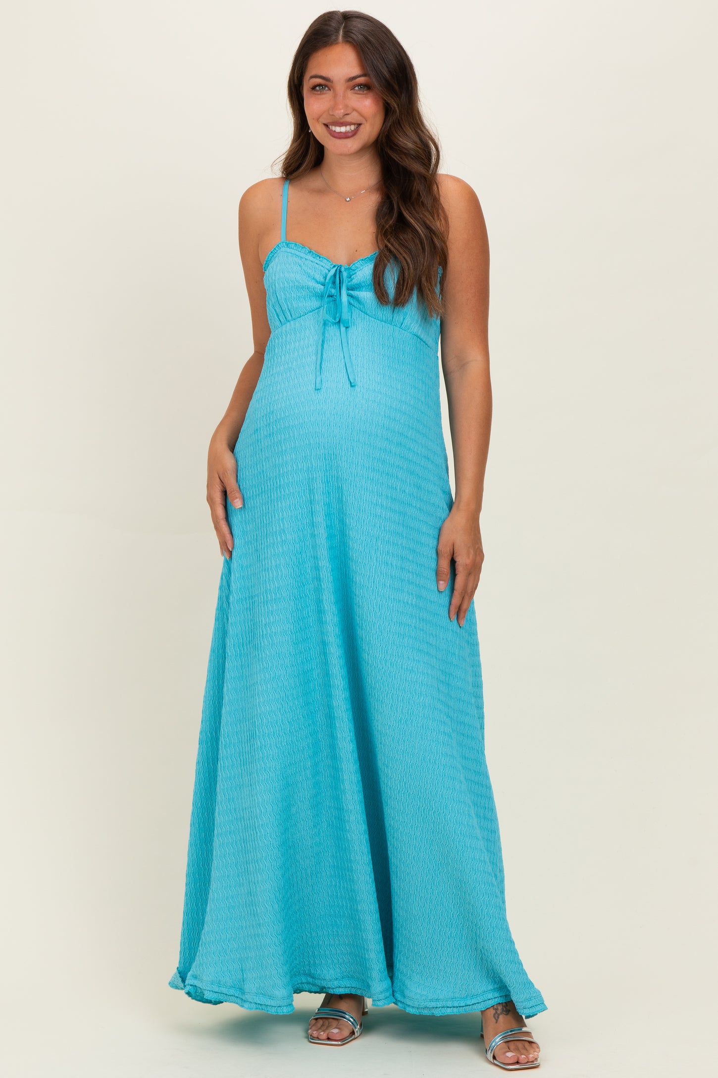 Aqua Knit Contrast Stitch Detail Maternity Midi Dress