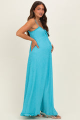 Aqua Knit Contrast Stitch Detail Maternity Midi Dress