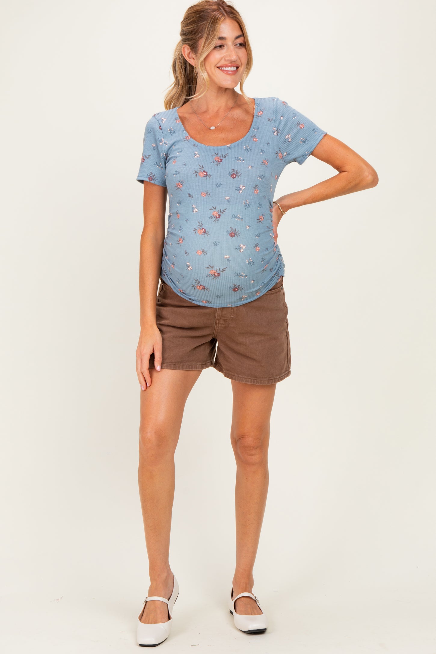 Brown Classic Maternity Denim Shorts