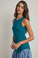 Teal Ribbed Basic Crew Neck Tank