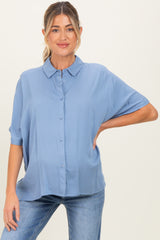 Light Blue Dolman Sleeve Button Down Maternity Blouse