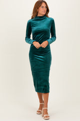 Forest Green Glitter Velvet Ruched Midi Dress