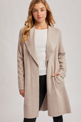 Oatmeal Knit Open Front Long Maternity Cardigan