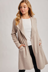 Oatmeal Knit Open Front Long Cardigan