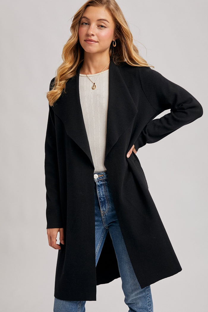 Black Knit Open Front Long Maternity Cardigan