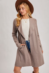 Mocha Knit Open Front Long Cardigan