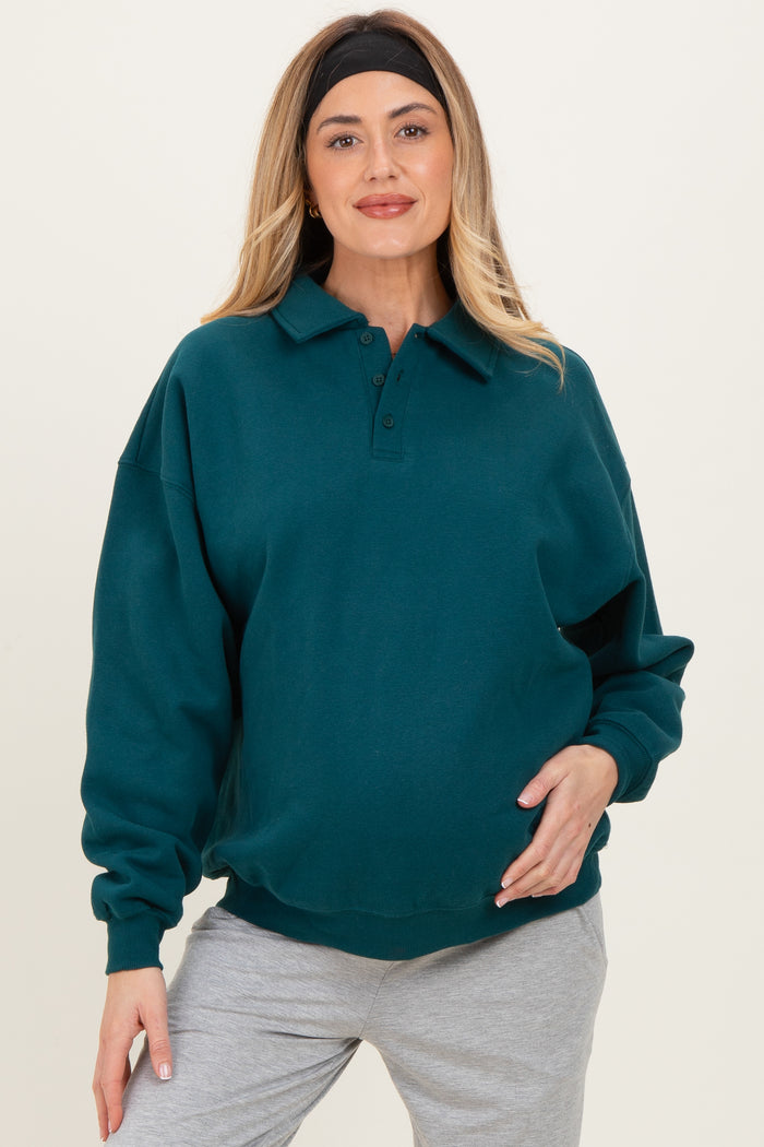 Deep Teal Oversized Polo Maternity Pullover