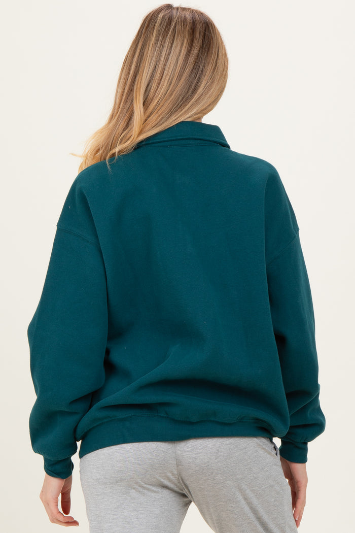Deep Teal Oversized Polo Maternity Pullover