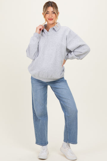 Heather Grey Oversized Polo Maternity Pullover
