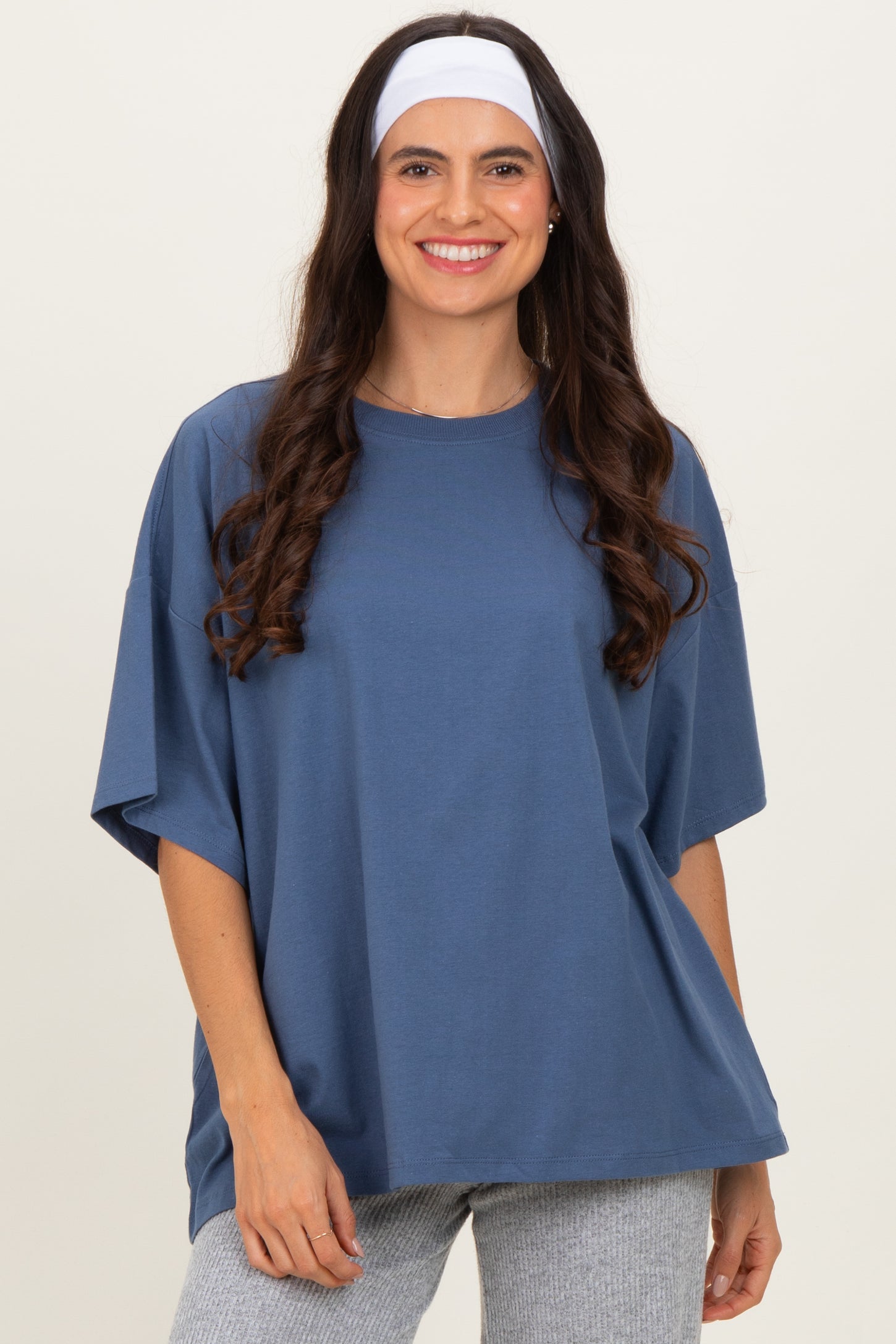 Dusty Navy Crew Neck Short Sleeve Oversized T-Shirt
