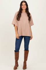 Camel Crew Neck Short Sleeve Oversized Maternity T-Shirt