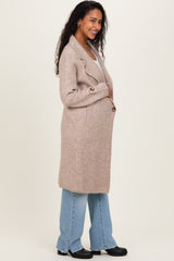 Beige Knit Long Maternity Sweater Coat