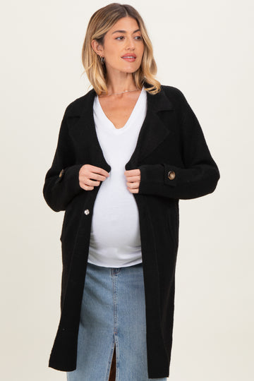 Black Knit Long Maternity Sweater Coat