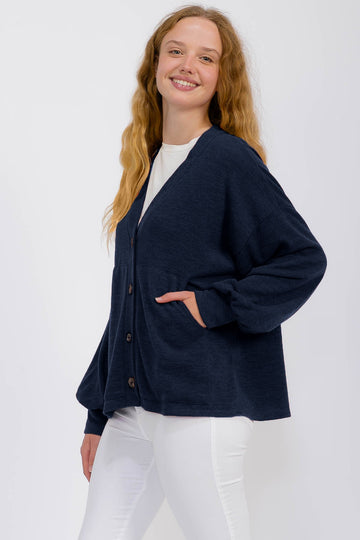 Navy Knit Button Front Cardigan