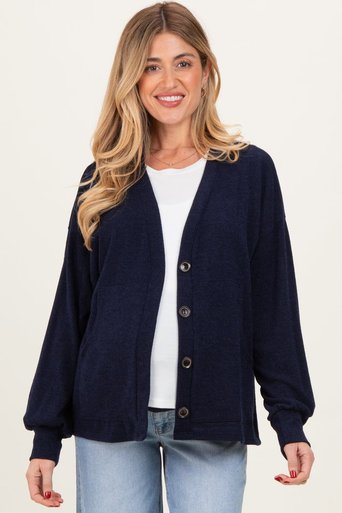 Navy Knit Button Front Maternity Cardigan