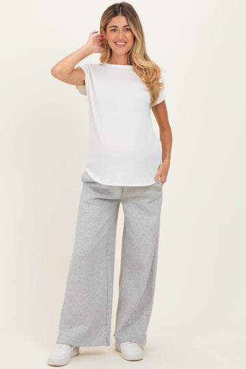 Ivory Textured Rib Maternity Short Sleeve Top