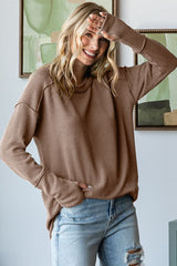 Mocha Textured Rib Thumb Hole Long Sleeve Top