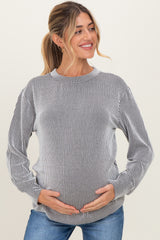 White Textured Rib Crew Neck Maternity Long Sleeve