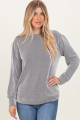 White Textured Rib Crew Neck Maternity Long Sleeve