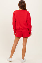 Red Fleece Sweatshirt Shorts Set