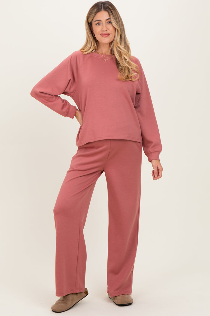 Mauve Crewneck Pullover Pant Maternity Set